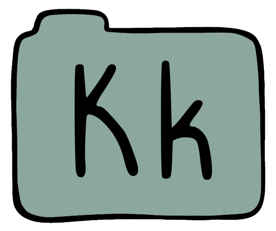 light green file folder with capital and lowercase K on it.